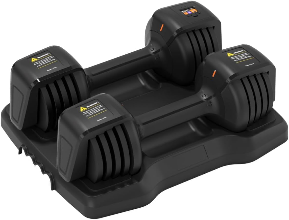 Smart Adjustable Dumbbell Set - Pair with Stand - Quick Adjustment, Secure Grip - Compact Home Gym Training Dumbbells for Men & Women with Voice Reminder & Motion Sensing Functions - 25LB
