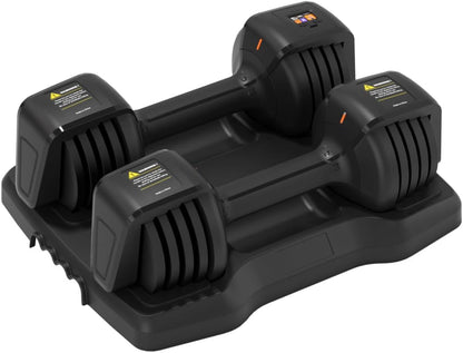 Smart Adjustable Dumbbell Set - Pair with Stand - Quick Adjustment, Secure Grip - Compact Home Gym Training Dumbbells for Men & Women with Voice Reminder & Motion Sensing Functions - 25LB