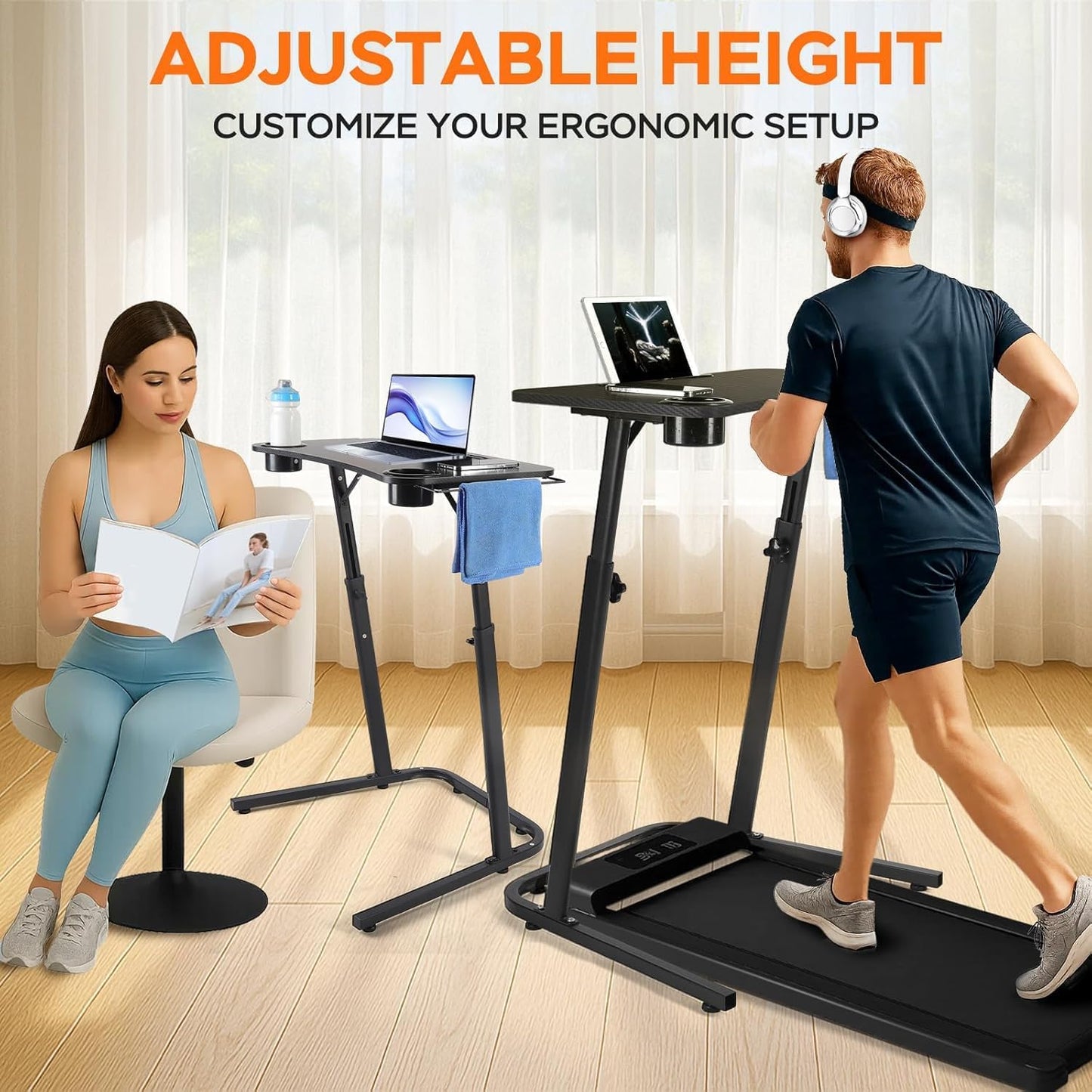 Adjustable Height Standing Desk for Walking Pad Treadmill，For Cycling | Stand Table for Treadmill Walking Pad, Bike/Walking Pad/Treadmill Trainer Desk Stand, Attachment, Bar for Walking Pad