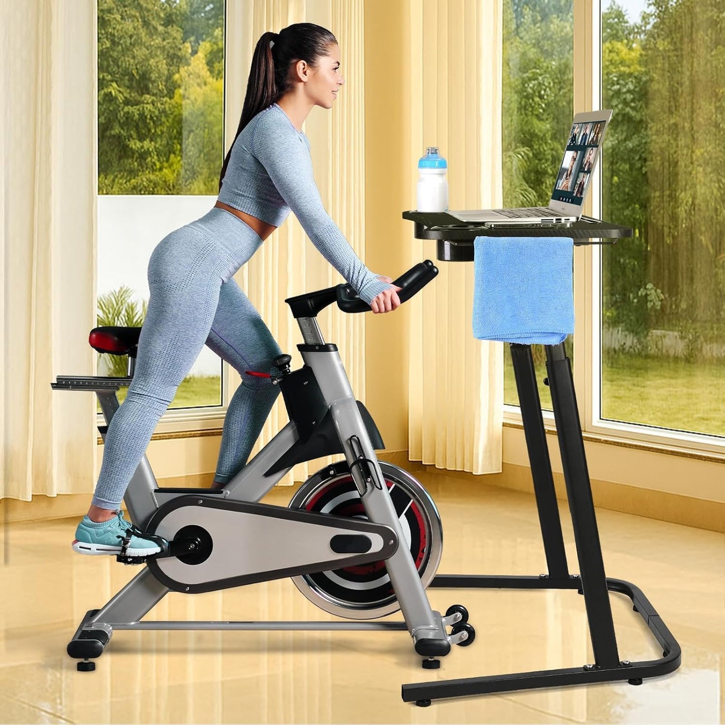 Adjustable Height Standing Desk for Walking Pad Treadmill，For Cycling | Stand Table for Treadmill Walking Pad, Bike/Walking Pad/Treadmill Trainer Desk Stand, Attachment, Bar for Walking Pad