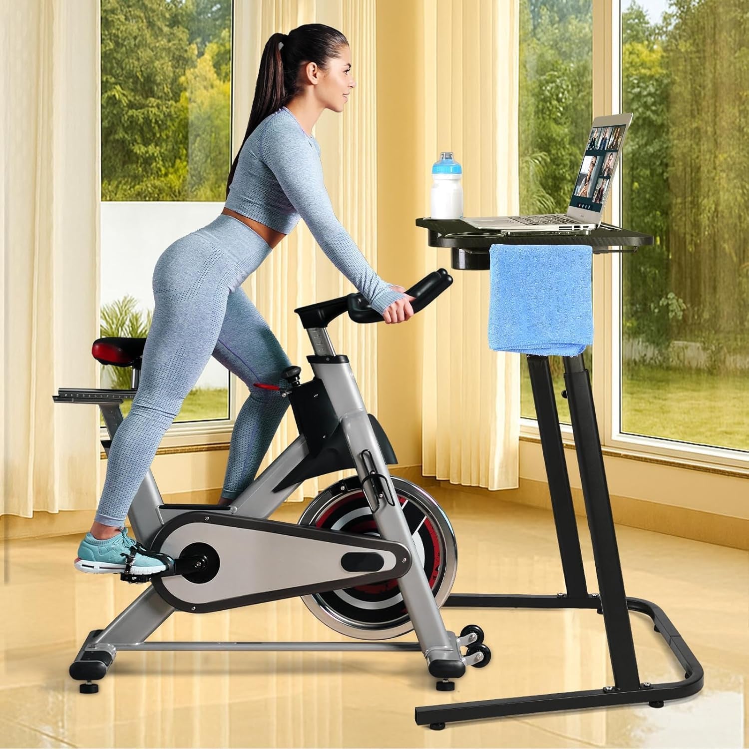 Adjustable Height Standing Desk for Walking Pad Treadmill，For Cycling | Stand Table for Treadmill Walking Pad, Bike/Walking Pad/Treadmill Trainer Desk Stand, Attachment, Bar for Walking Pad