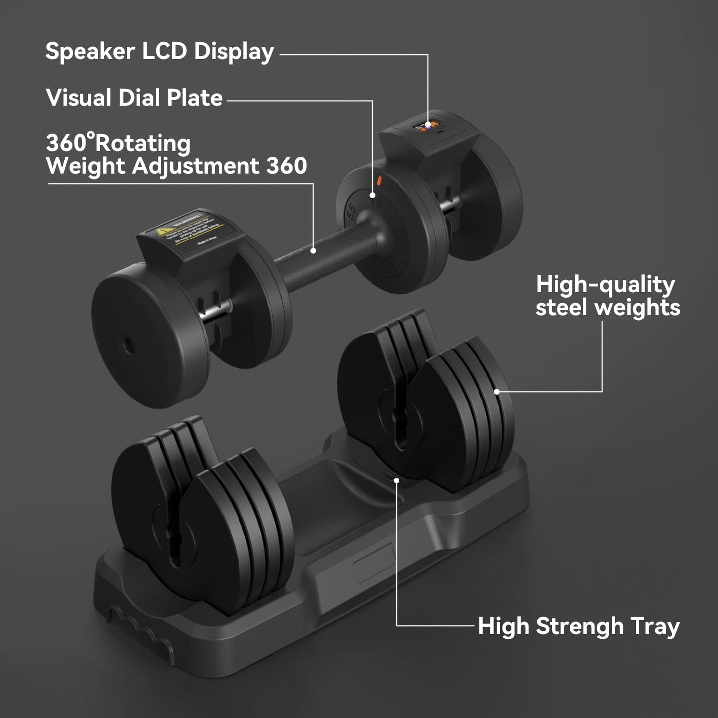 Smart Dumbbell Adjustable Weights with Speaking Display, like Having a Virtual Fitness Coach Inside, 5 in 1 Free Weight System, Perfect for Home Fitness Enthusiasts, for Men and Women 55LB