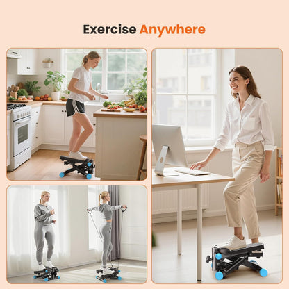 Mini Stair Stepper with Resistance Bands, Hydraulic Home Stepper Machine, 300 LBS Weight Capacity, Compact Cardio Equipment with LCD Monitor, No Assembly Required