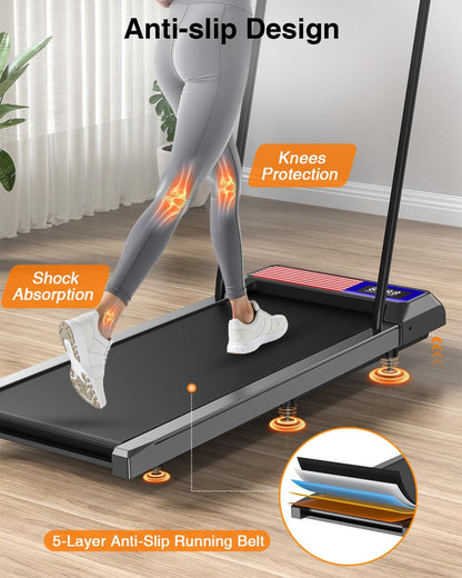 Walking Treadmill Pad with Adjustable 8% Incline and Handle Bar for Home | Portable under Desk Walking Treadmill Pad with 2.5 HP Motor, LED Display & APP, 265 Lbs Weight Capacity for Office