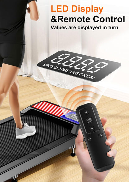 Walking Treadmill Pad with Adjustable 8% Incline and Handle Bar for Home | Portable under Desk Walking Treadmill Pad with 2.5 HP Motor, LED Display & APP, 265 Lbs Weight Capacity for Office
