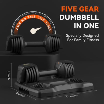 Smart Adjustable Dumbbell Set - Pair with Stand - Quick Adjustment, Secure Grip - Compact Home Gym Training Dumbbells for Men & Women with Voice Reminder & Motion Sensing Functions - 25LB