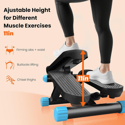 Mini Stair Stepper with Resistance Bands, Hydraulic Home Stepper Machine, 300 LBS Weight Capacity, Compact Cardio Equipment with LCD Monitor, No Assembly Required