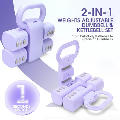 Adjustable 2-In-1 Convertible Kettlebell & Dumbbells Set, 4 in 1 Free Weights Dumbbell Set of 2, Each 2.2 3.3 4.4 5.5Lb Quick Change Women Dumbbell Set for Home Exercise Training