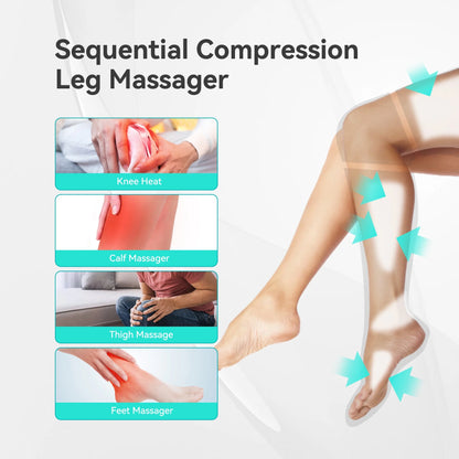Air Compression Leg Massager with Heat, 3 Modes & Intensities