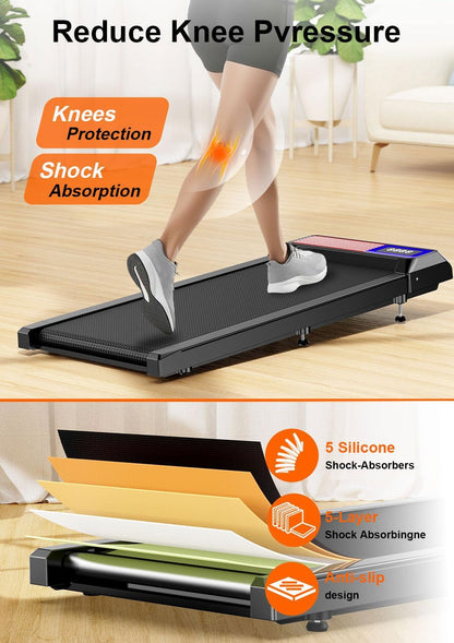 Walking Treadmill Pad with Adjustable 8% Incline and Handle Bar for Home | Portable under Desk Walking Treadmill Pad with 2.5 HP Motor, LED Display & APP, 265 Lbs Weight Capacity for Office